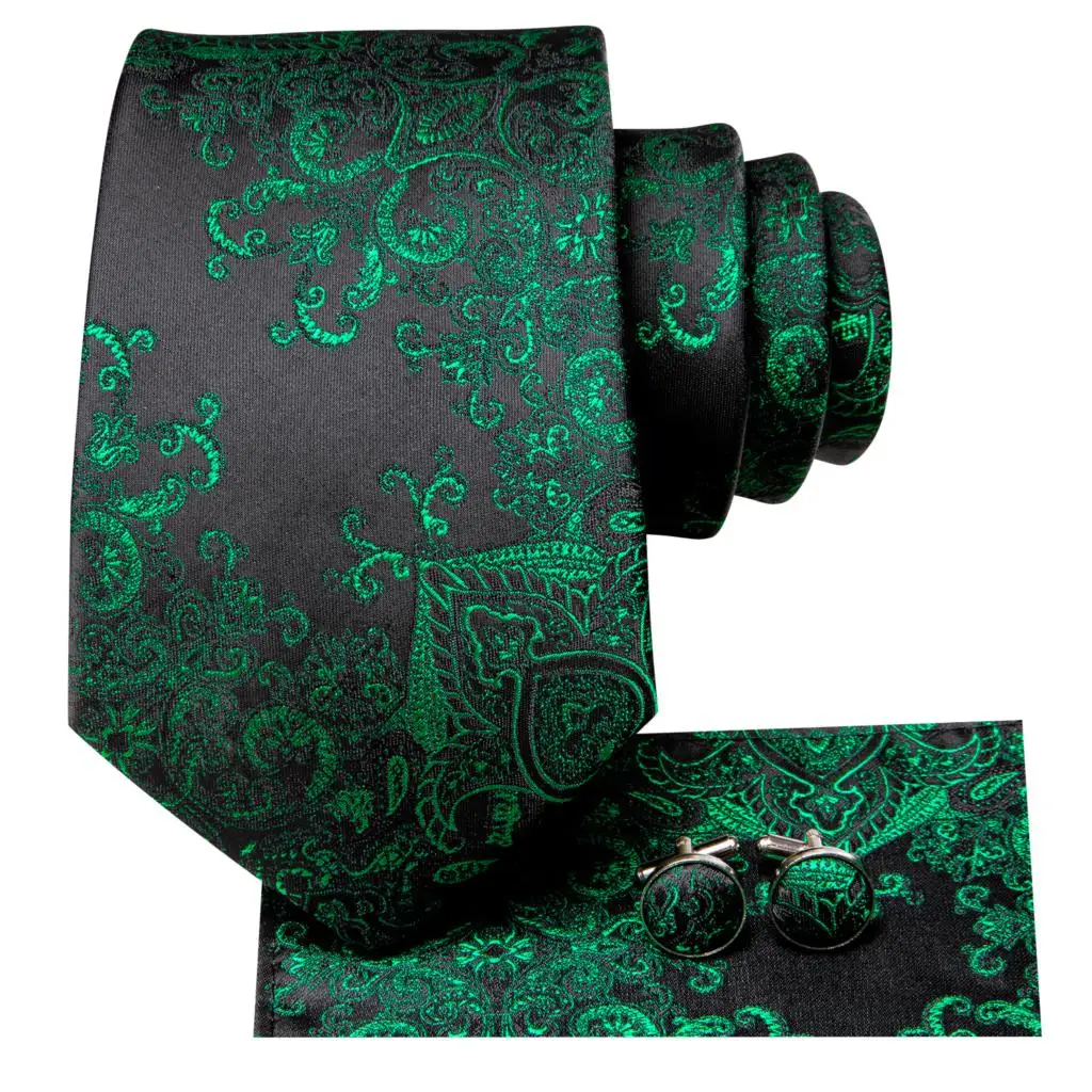 Paisley Striped Green Silk Tie For Men Handky Cufflink Gift Men Necktie Fashion Business Party Wedding Dropshiping Hi-Tie Design images - 6