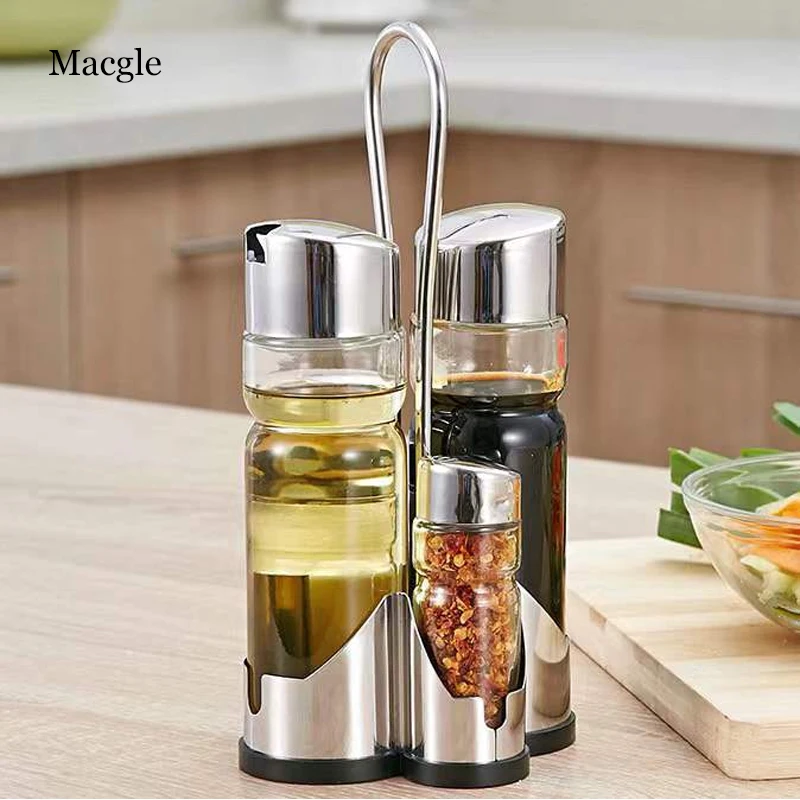 

Oil Dispenser Bottle Mini Sauce Container Glass Storage Jars Stainless Steel Glass Seasoning Pot Bottle Set For Piece Set