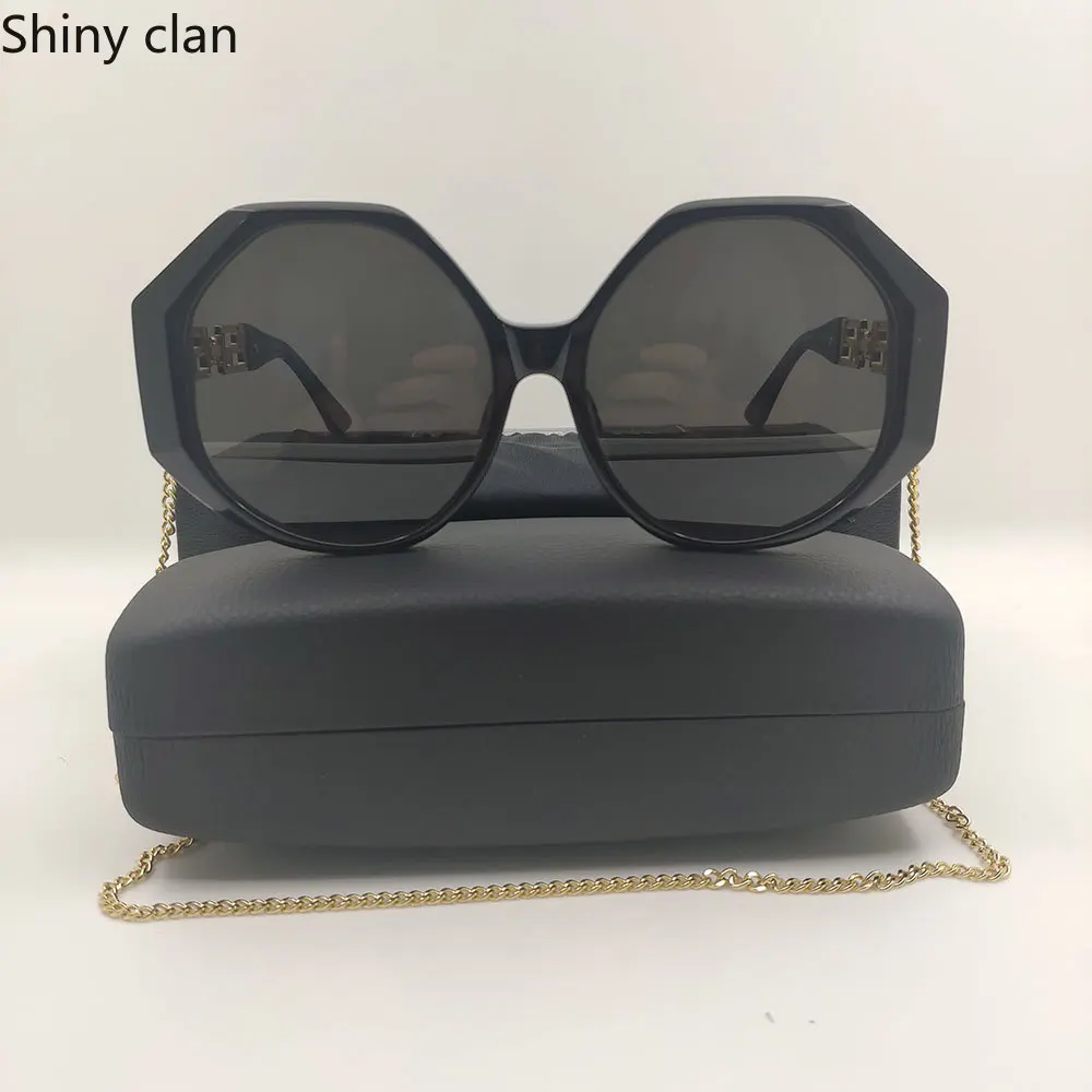 

New 2023 Hot Products Black Acetate Women's Sunglasses with Chain Brand Designer Eyeglasses Retro Girls Ladies Square Glasses