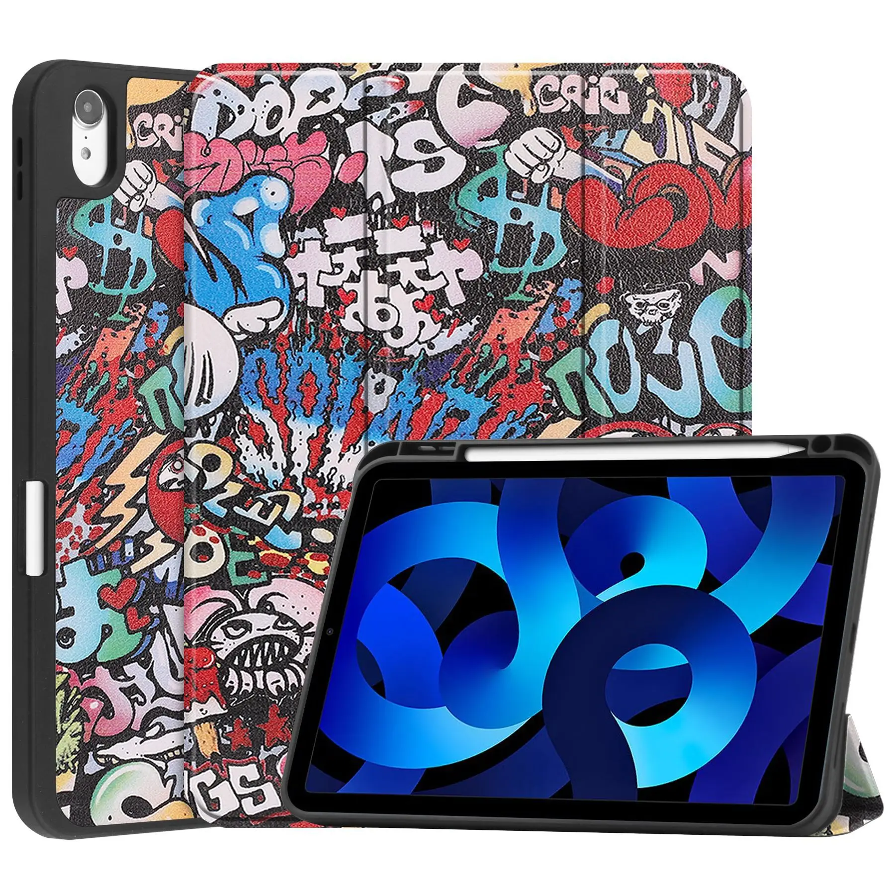

Magnetic With Pen Slot Ipad Case For Mini6 Air5 4 Ipad 7 8 9 10th 10.9 For Pro 11 inch 4 3 2 1th 12.9 Three Fold Painted Cover
