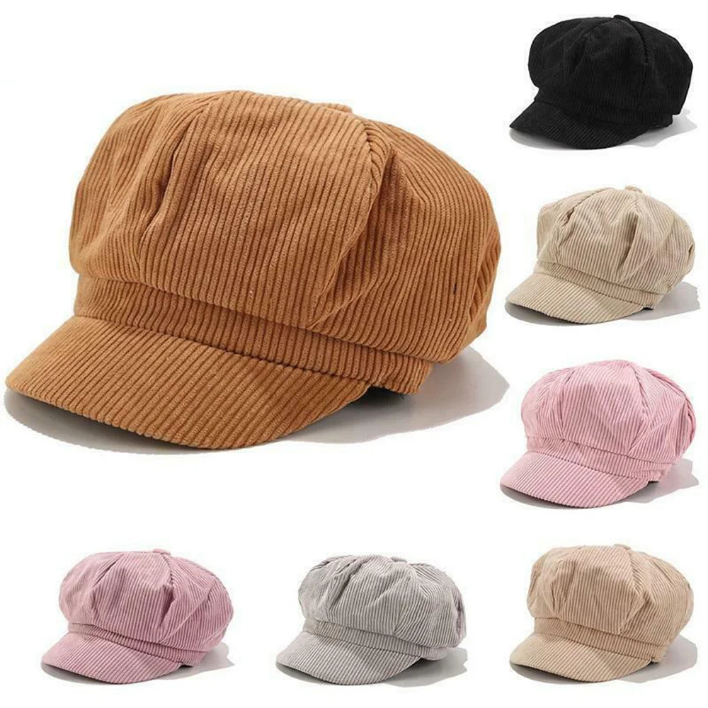 

Women Fashion Corduroy Berets Hat Girls Autumn And Winter Beret Female Navy Hat Ladies Casual Octagonal Retro Hats Peaked Cap