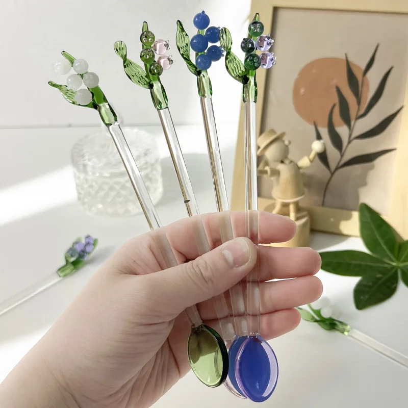 

Crystal Clear Glass Milk Yogurt Dessert Stir Spoon Heat Resistant Tea Coffee Stirrer Lovely Long Handle Ice Cream ScoopTableware