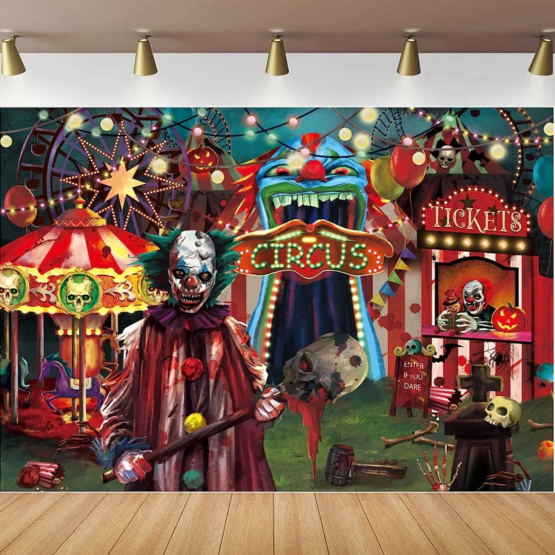 

Halloween Evil Circus Theme Photography Backdrop For Clown Creepy Carnival Haunted House Horror Birthday Party Decor Background