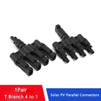 1 Pair T Branch 4 to 1 Parallel Connection Male and Female Solar Panel Branch Cable Splitter Coupler Combiner Connectors