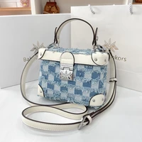 new fashion original design canvsa commuting ladies handbag denim blue small square box bags for women lg1383 free shipping