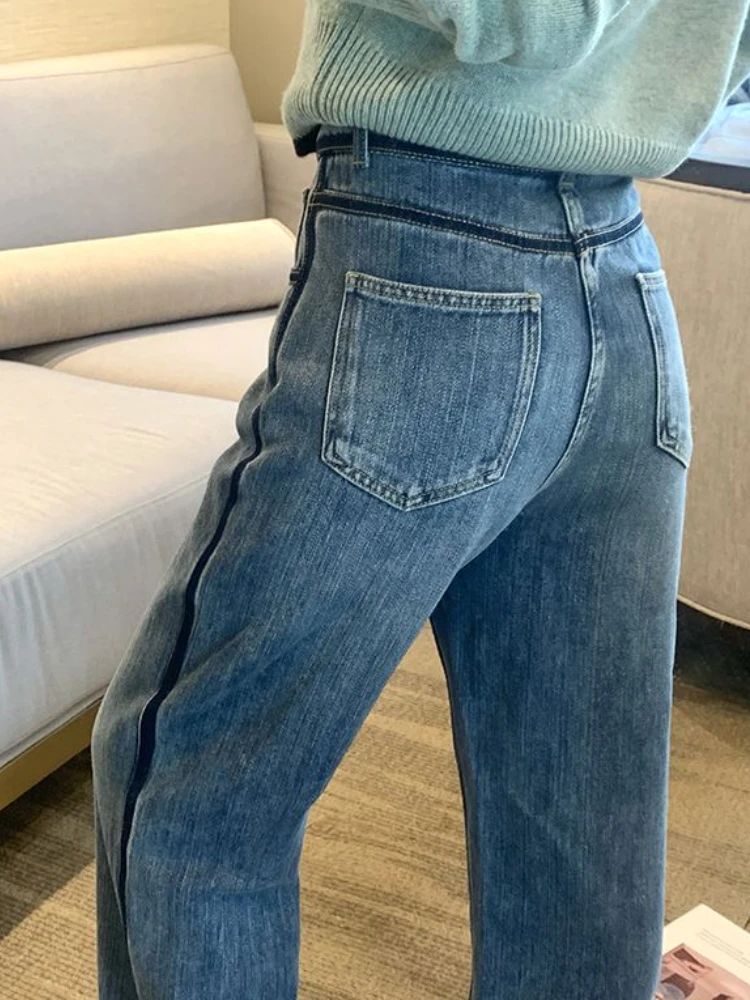 Джинсы женские асимметричный дизайн с панелями индивидуальные осенние