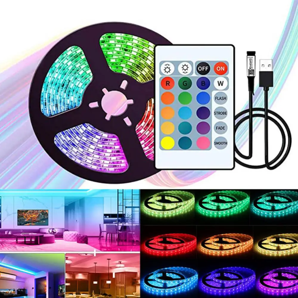 

16 Colors Rgb Led Light Strip Flashlights Infrared 24 Key Background Light Strip Bedroom Usb Decorative Lighting Remote Control