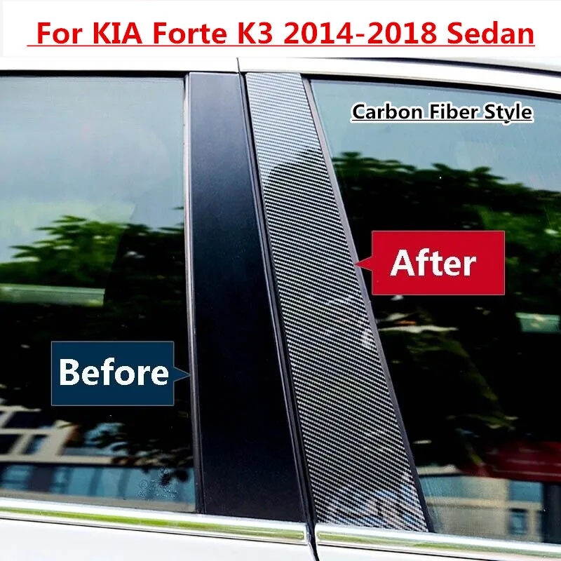 

6pcs Carbon Fiber Window Pillar Post Door Trim Cover For For KIA Forte K3 2014-2018 Sedan