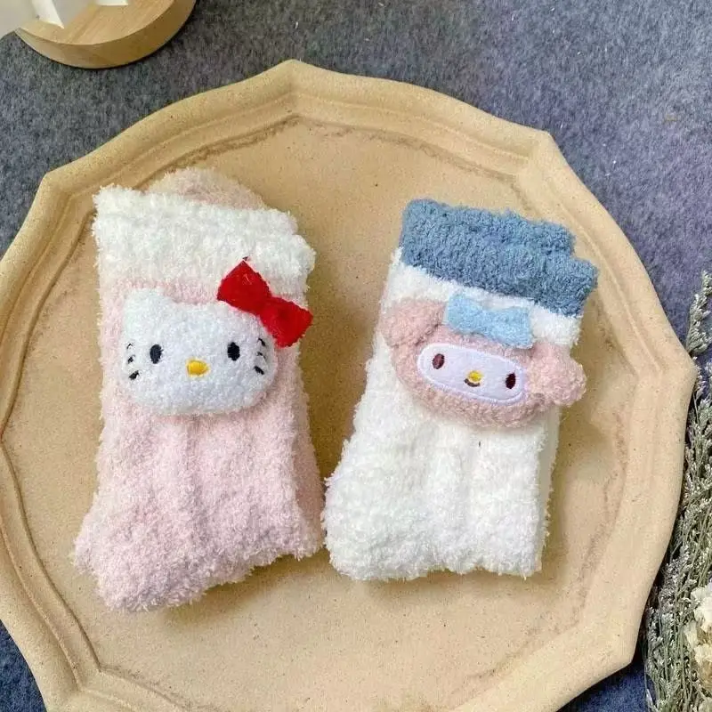 Miniso Hello Kitty белые милые носки пушистые зимние теплые Kuromi с рисунком сна Cinnamoroll