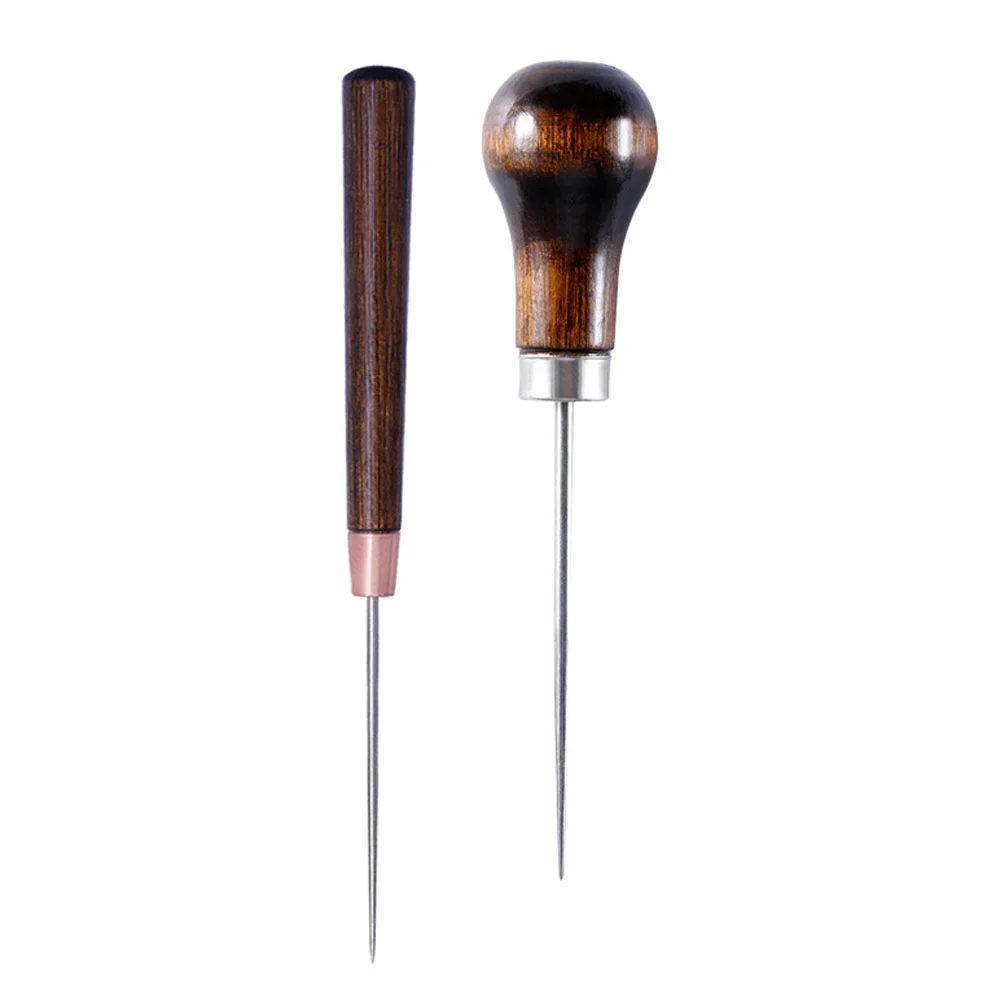 

2 Pcs Sewing Restorer Tool Gourd Scratch Tools Handmade Wooden Handle Awl Anti-scratch Stitching Awls