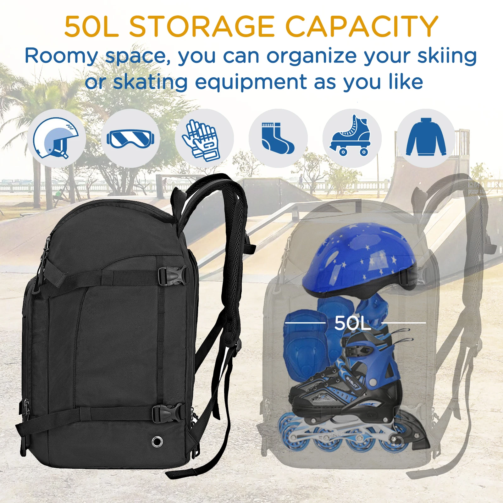 Сумка-рюкзак для лыжных ботинок WOLT — прочный дорожный рюкзак объемом 50 л лыжного