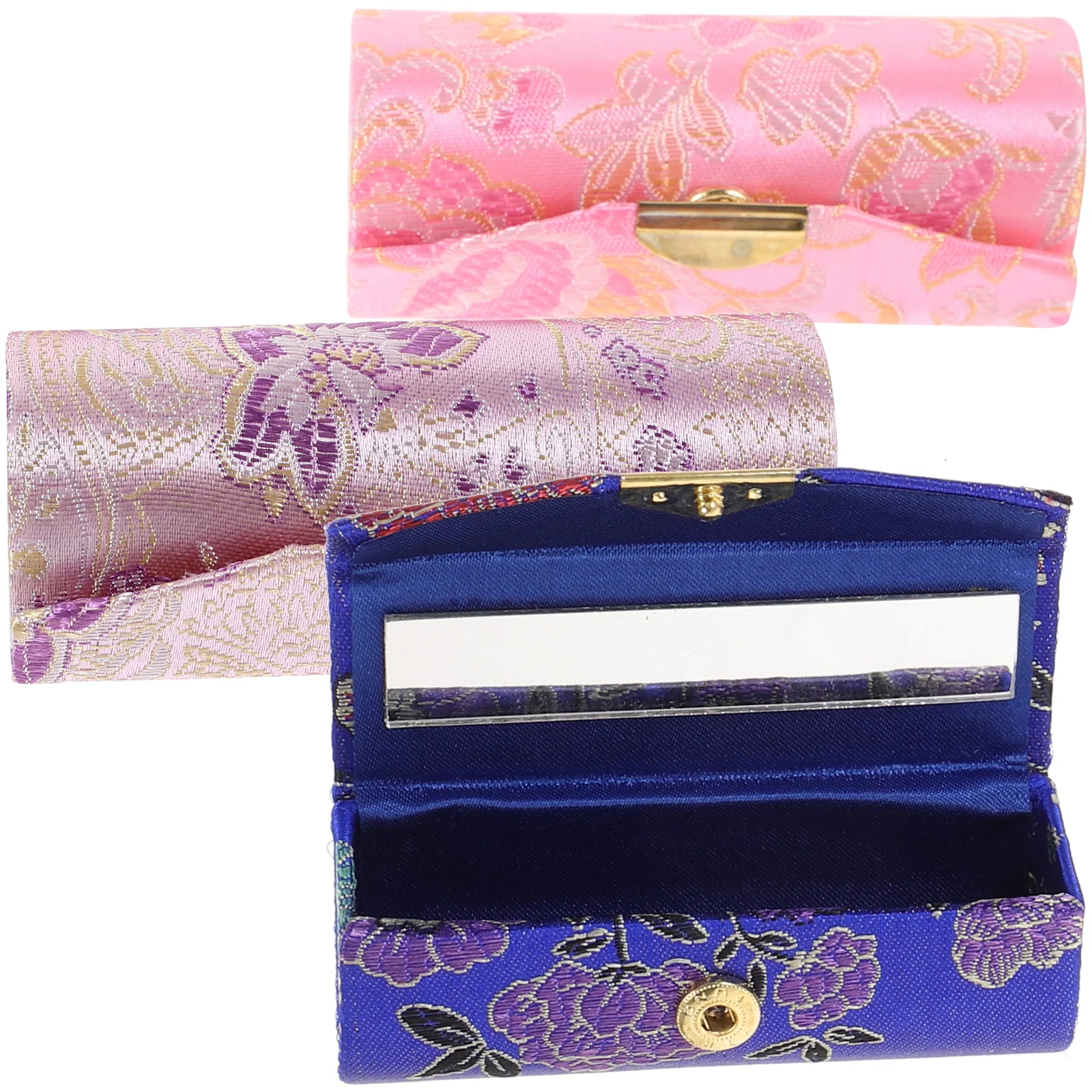 

Lipstick Case Holder Box Mirrorpurse Storage Makeup Flower Lip Bagsatin Floral Gift Ladies Chinese Vintage Organizer Gloss Silky