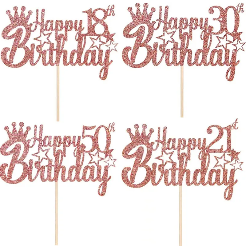 

Блестящие Розовые золотые топперы для торта в виде цифр и звезд на день рождения, 10, 16, 20 годов, аксессуары для вечеринки в честь Дня Рождения