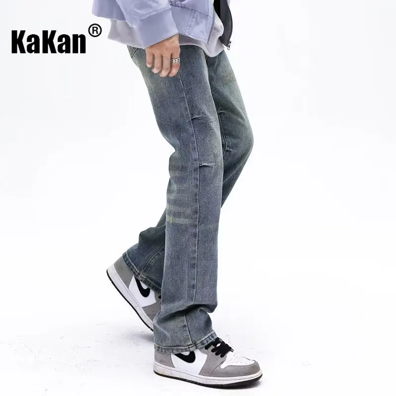 Kakan - New Vintage High Street Distressed Jeans for Men, Washed Slim Fit Small Foot Straight Leg Jeans K33-968733