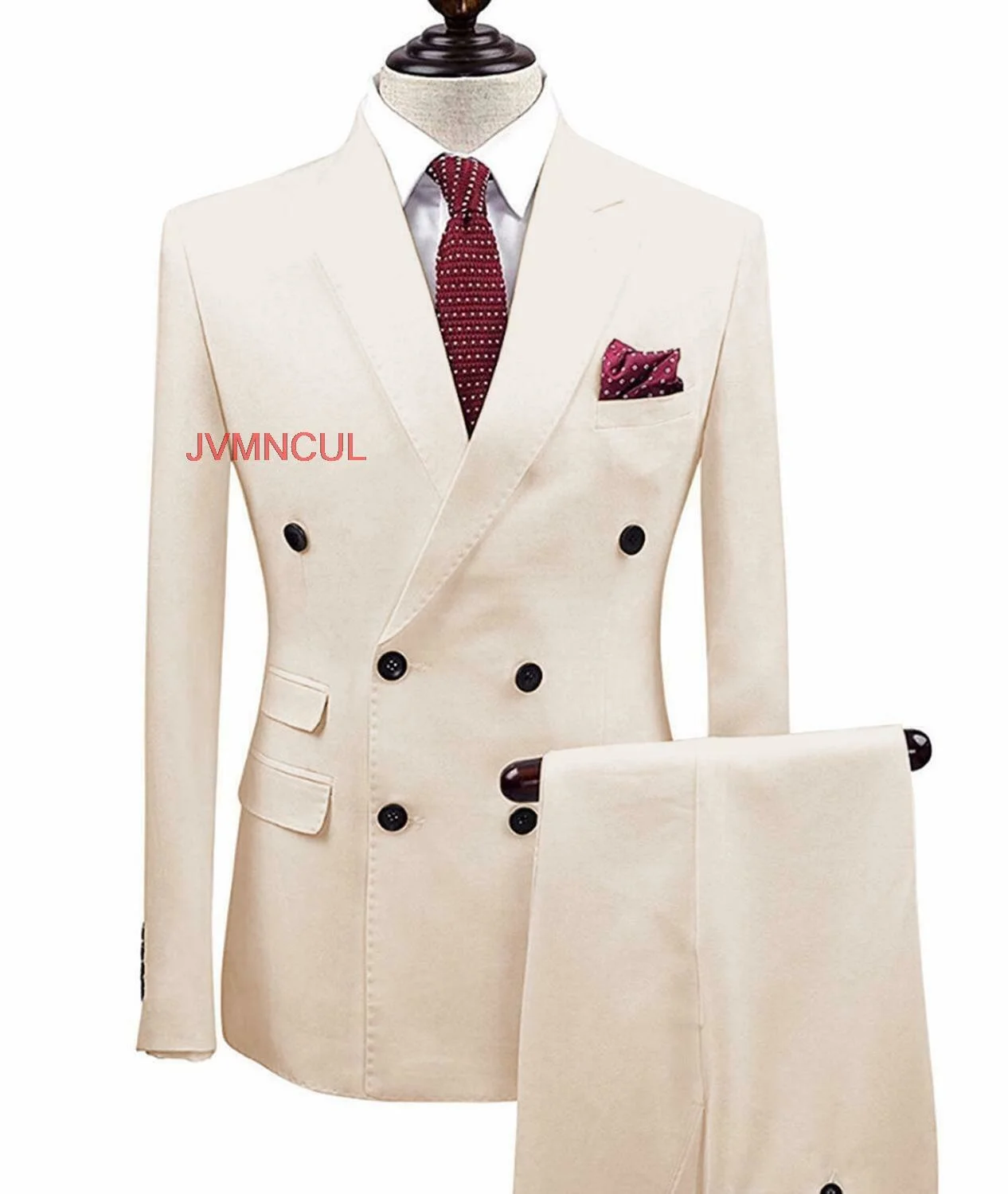 

Tailor Made Double-Breasted Groomsmen Peak Lapel Groom Tuxedos Best Man Suit Terno Masculino 2 Pcs (Blazer+Pants+Tie)