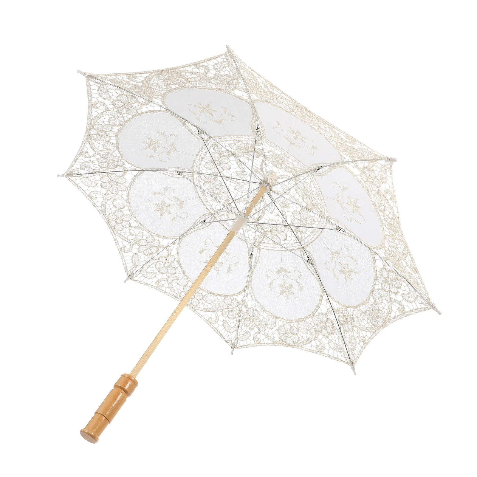 

Small Umbrella Handheld Lace Embroidered Parasol Photography Prop Wooden Handle