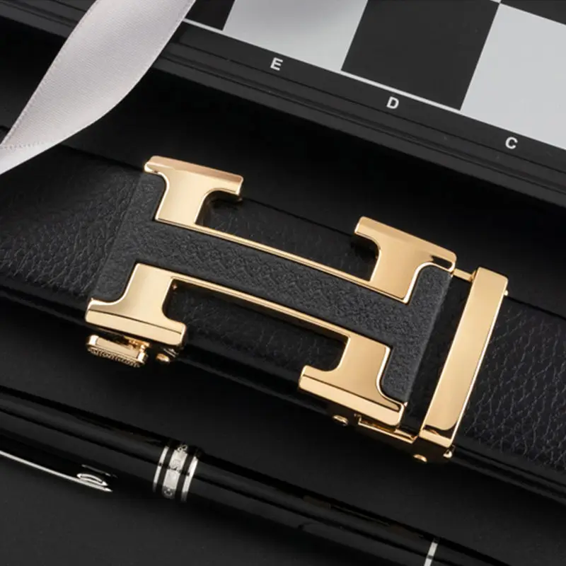 

Men Belts Metal Automatic Buckle Brand High Quality Leather Belts for Men Famous Brand Luxury Work Business Strap ZDP001D