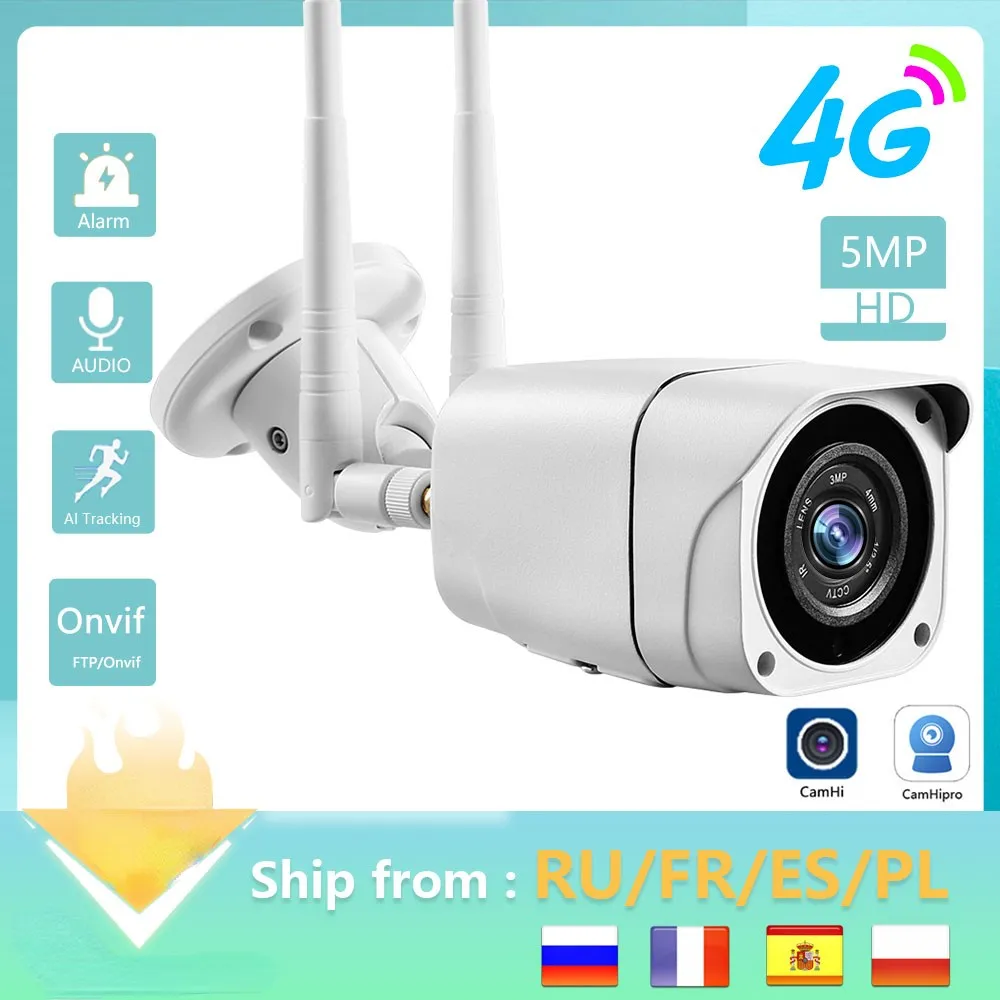 

New 5MP Video Surveillance Camera With Sim Card 4G 3G WIFI Security Protection Outdoor Videcam CCTV Night Vision IP66 Camhi Best