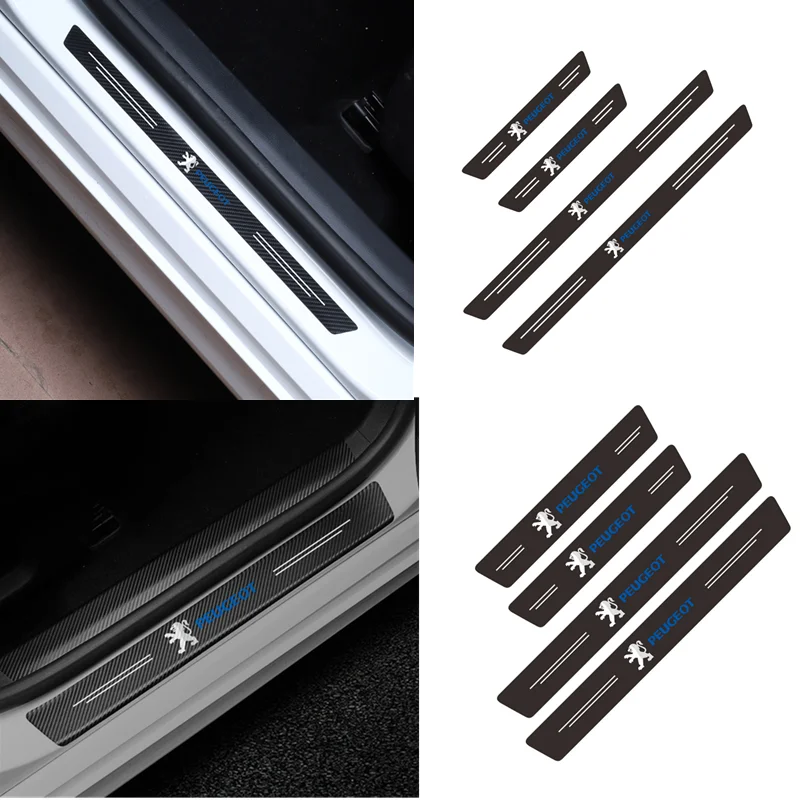 

Car-Styling 4PCS Carbon Fiber Door Sill Carbon Fiber Sticker Decals For Peugeot 107 108 206 207 308 307 508 2008 3008
