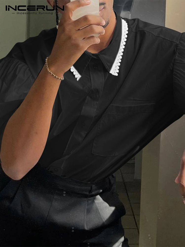 

INCERUN Tops 2022 Casual Well Fitting New Men Blouse Stylish All-match Male Puff Sleeve Loose Fashionable Button Up Shirts S-5XL