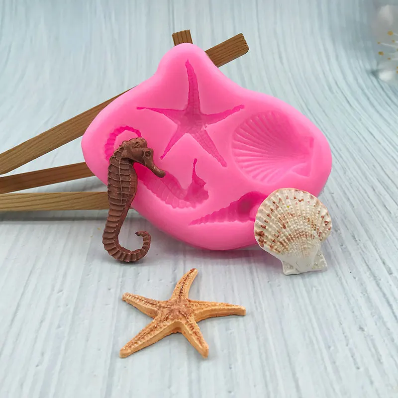 

Diy conch, scallop, starfish, seahorse, silica gel mold, chocolate mold, sugared cake, plaster mold for decoration