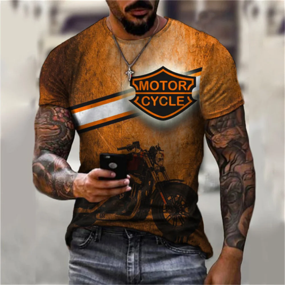 

Summer New Men's 3D Printing Beauty Motorcycle Letters Casual Retro Round Neck Big Bird Short-Sleeved Oversized T-Shirt Top