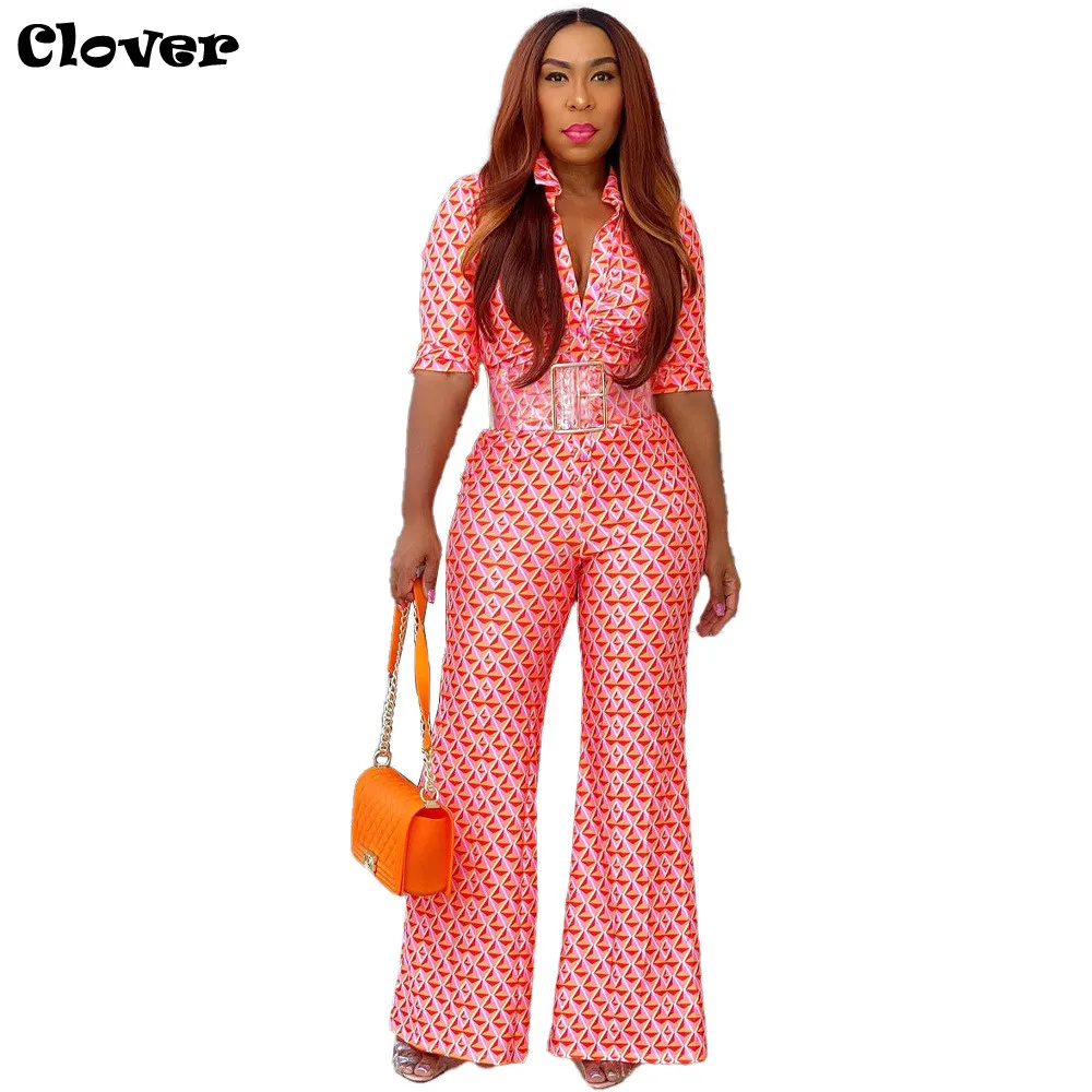 

Chiclover Street Print Half Sleeve Jumpsuit Summer 2022 Women Flare Long Pants V Neck Sexy One Piece Rompers Dropshipping