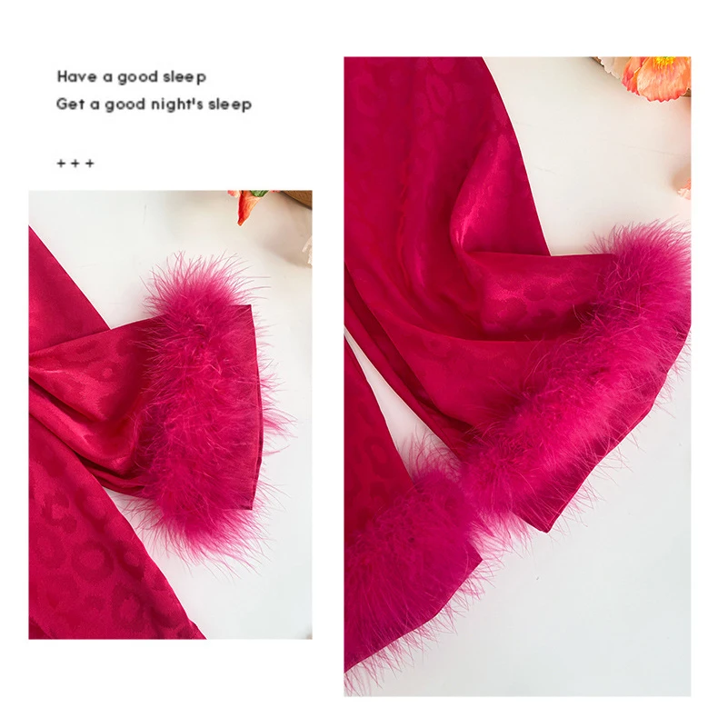 Роскошный пижамный костюм с длинными рукавами и перьями брючный свадебная