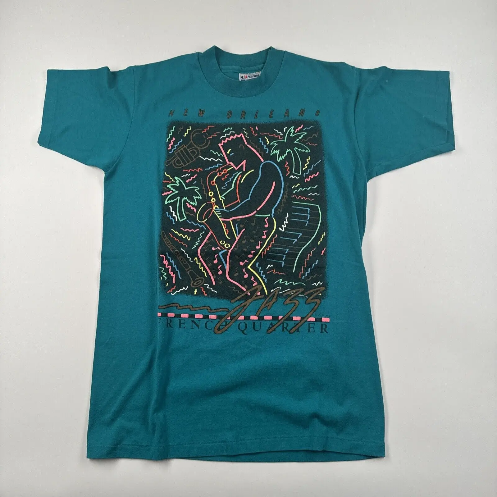 Винтажная Футболка 80-х Нового Орлеана средний размер французский стиль джаз