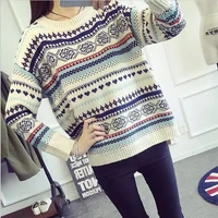 autumn and winter new korean style sweater ethnic style womens pop striped pullover sweater womens loose