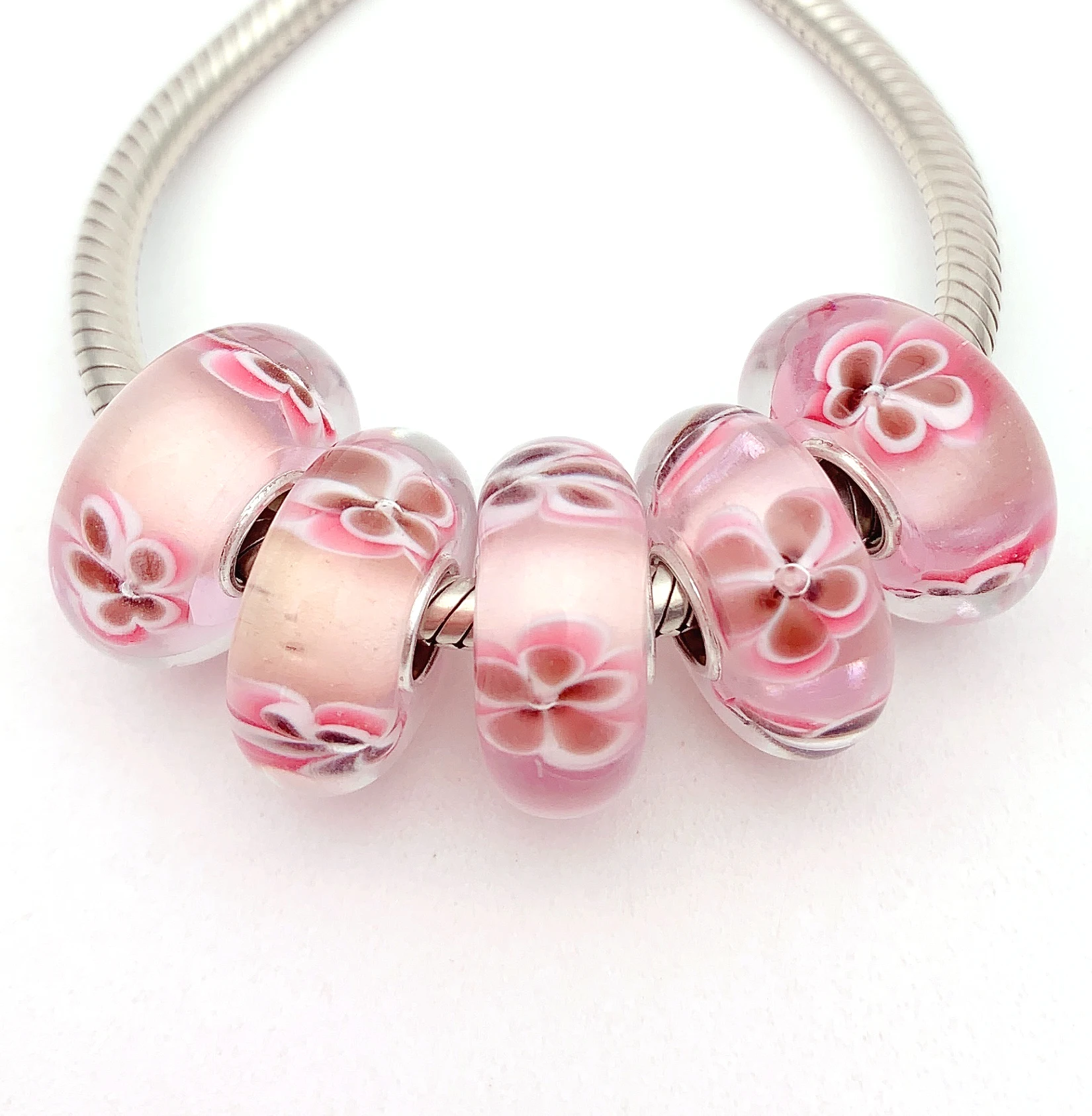 

XHYG102 5X 100% Authenticity S925 Sterling Silver Beads Murano GlassBeads Fit European Charms Bracelet Diy Jewelry Lampwork