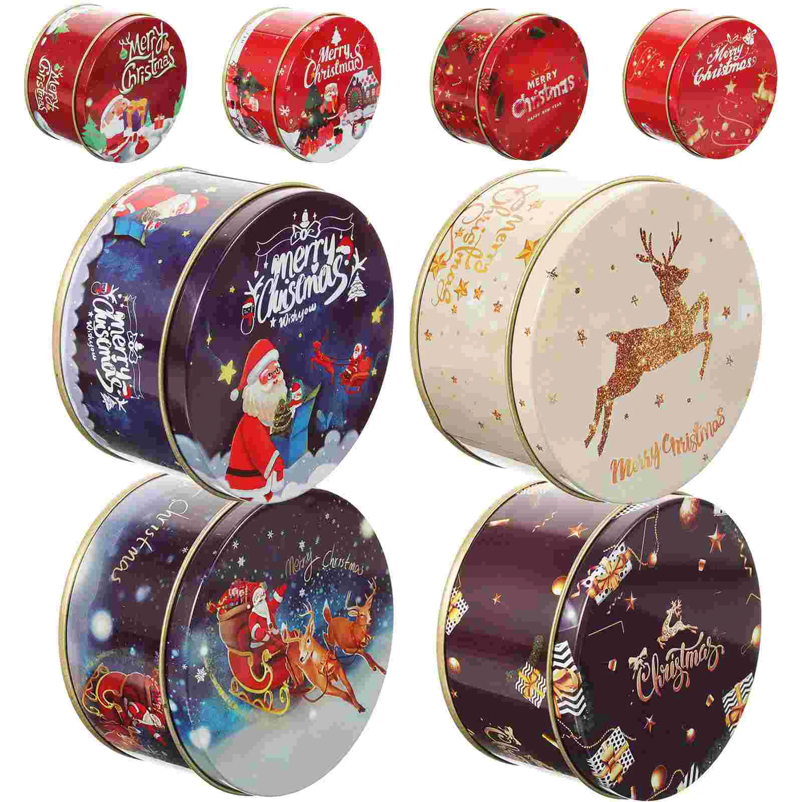 

Christmas Cookie Tins Lids Round Retro Candy Tinplate Tins Empty Gift Candy Box Cookie Containers Storing Biscuits