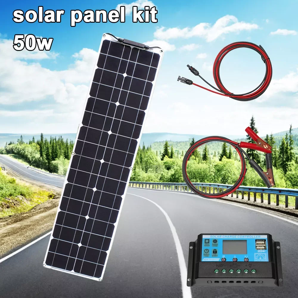 

battery charger 50w 100w 12v flexible solar panel 10A controller mono solar panel kit for Household