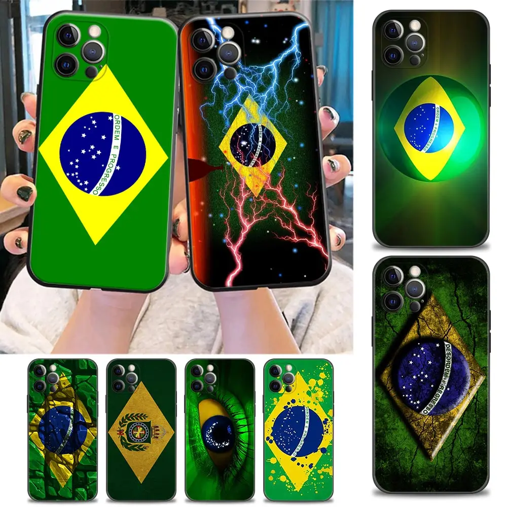 

Brazil Brazilian flag Phone Case for iPhone 11 12 13 Pro Max 7 8 SE XR XS Max 5 5s 6 6s Plus Black Soft Case Cover