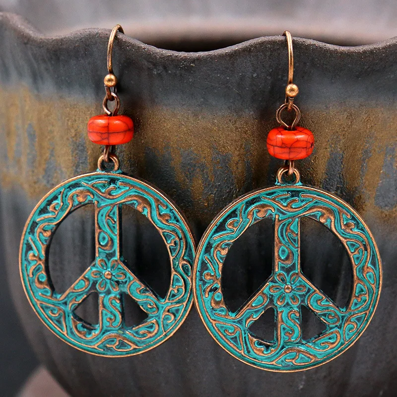 

2022 Fashion Vintage Bronze Hollow Round Stone Beads Indian Earrings for Women Handmade Boho Dangle Earring Jewelry