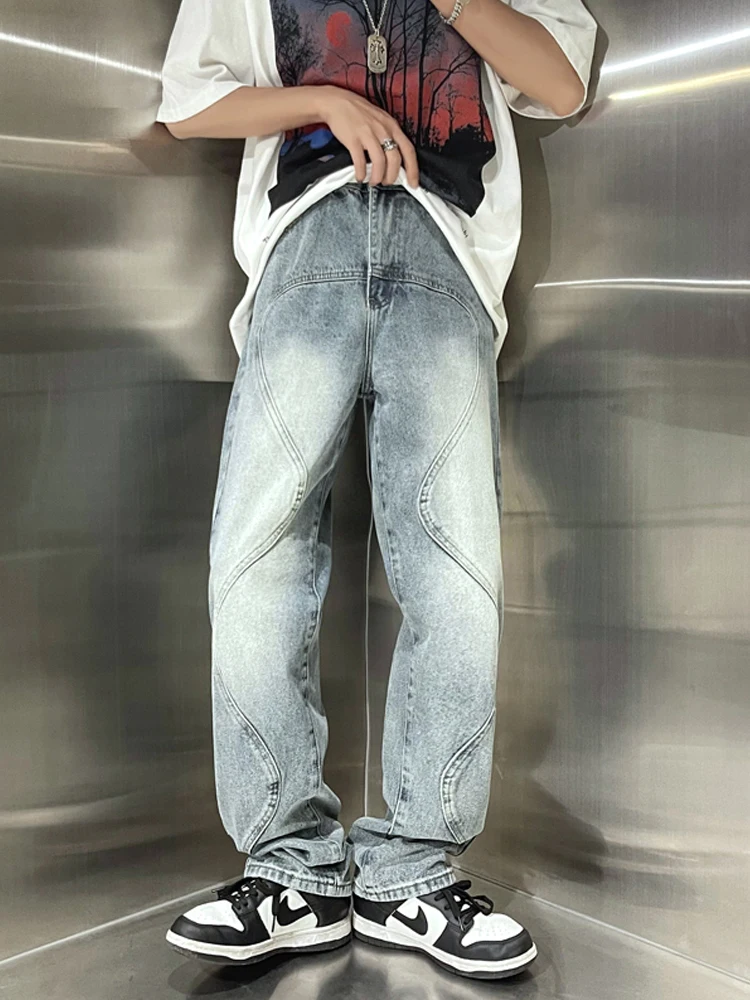 

High Street Men Jeans Spring Autumn New Hip Hop Vintage Men's Pant Denim Jeans Streetwear Loose Straight Pants Jeans For Men
