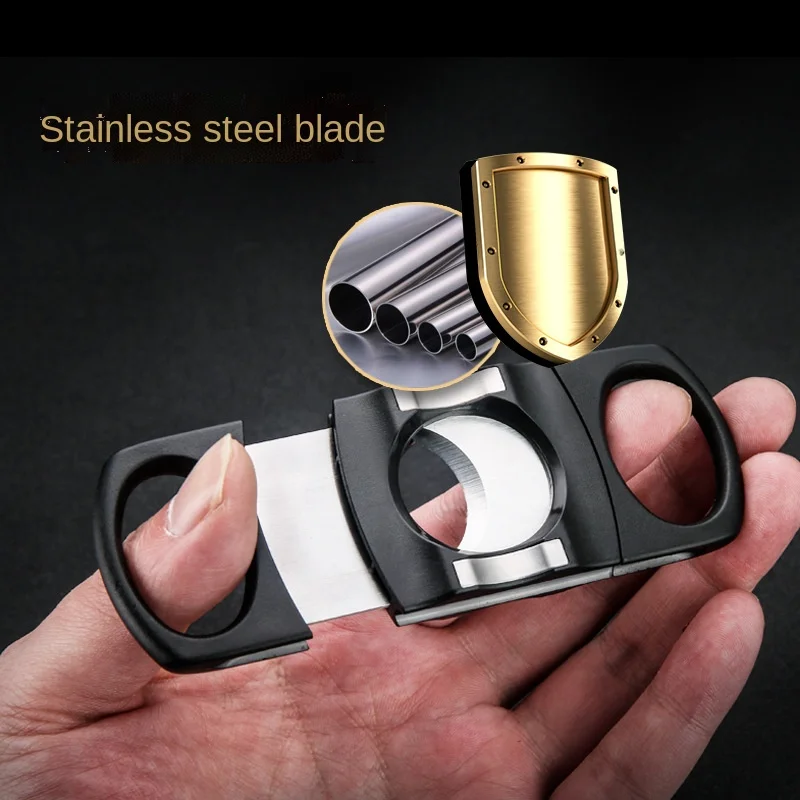 

Double-edged Cigar Cutter Stainless Steel Sharp Cutting Cigar Tool with Cigar Holder Design Gift Box