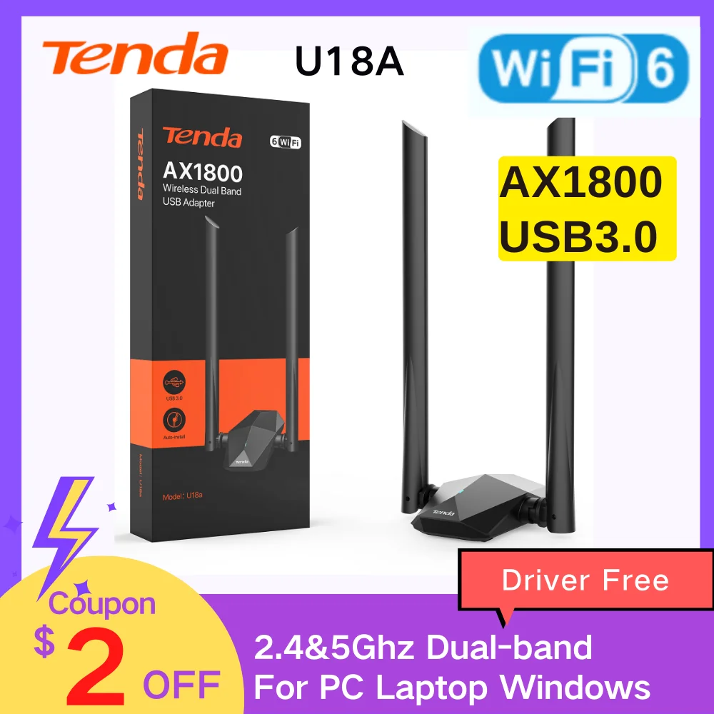 Купи USB WIFI адаптер WiFi 6 AX1800 Двухдиапазонная Сетевая карта Tenda 1800 Мбит/с USB3.0 5dBi антенны 2, 4 & 5G беспроводной адаптер для ПК ноутбука за 1,765 рублей в магазине AliExpress