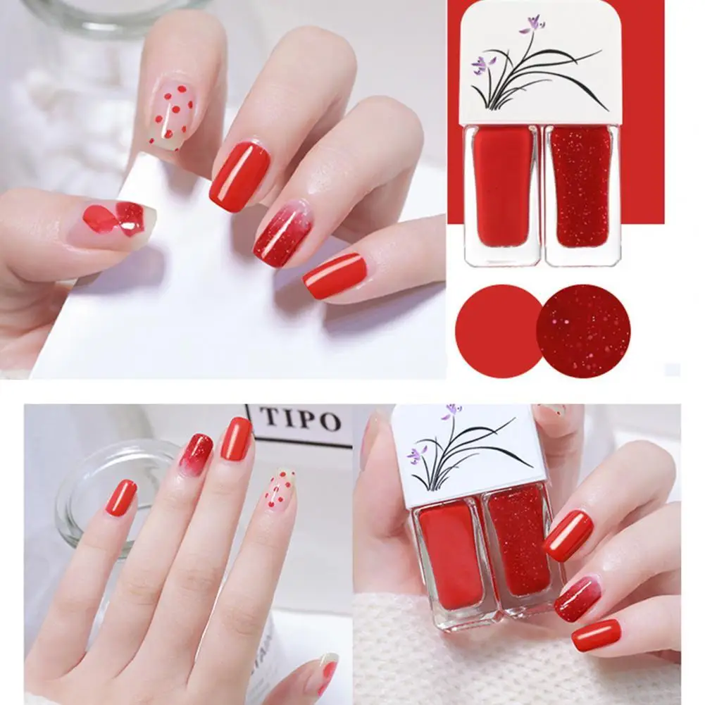 

8ml Nail Twin Polish Decorative Water Based Two Color No Bake Nail Polish Tearable Non-Irritating Nail Art Polish