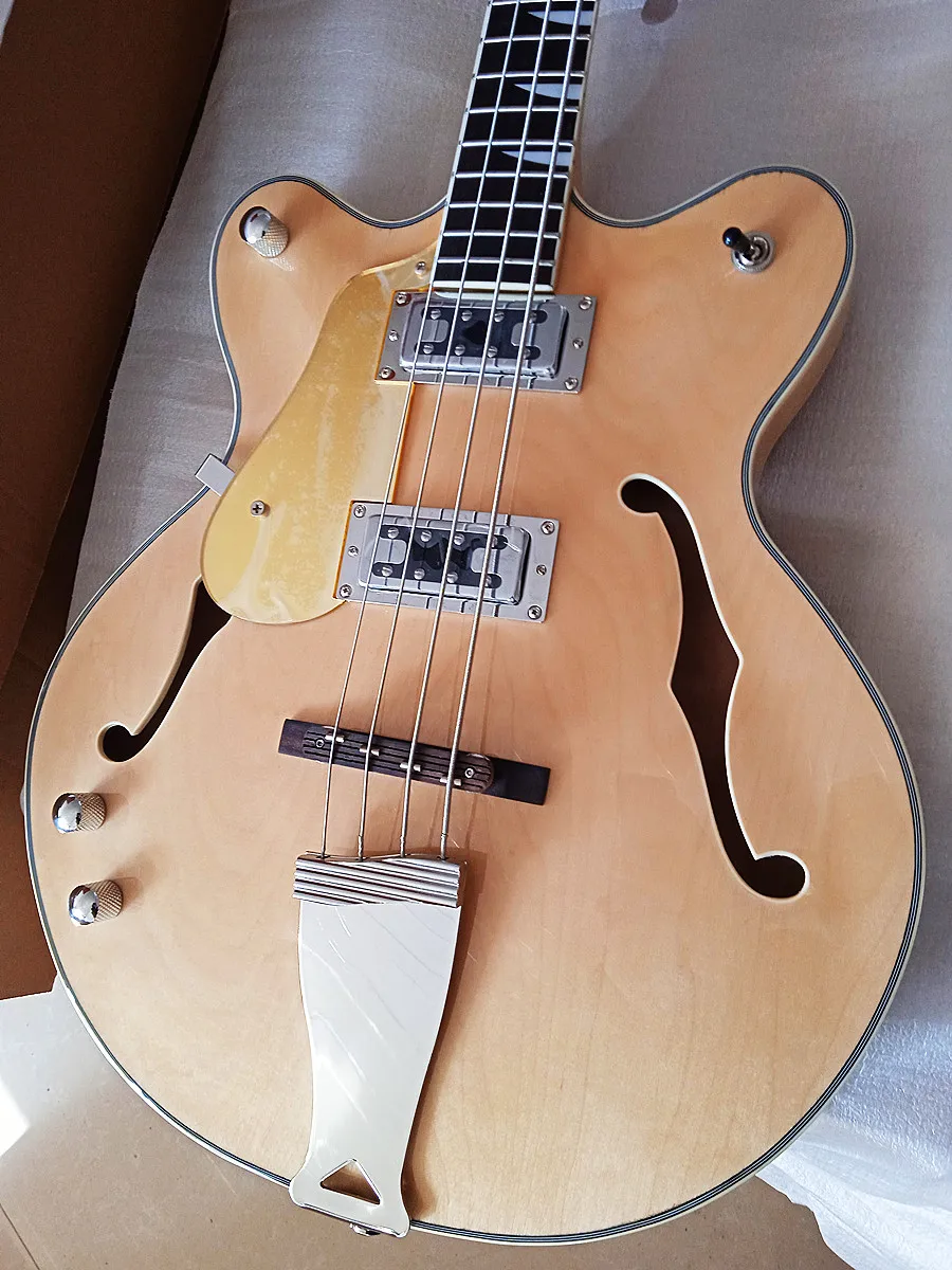 Новая 4-струнная деревянная электрогитара с натуральным глянцем для левшей