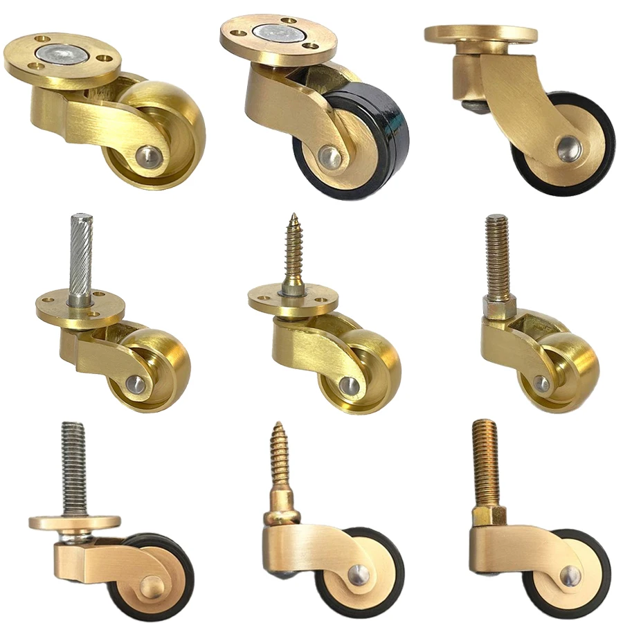 

HOT 4PCS Brass/Brass+Rubber Universal Furniture Casters Table Chair Sofa Bar Piano Wheel Wear-resistant Silent Furniture Rollers