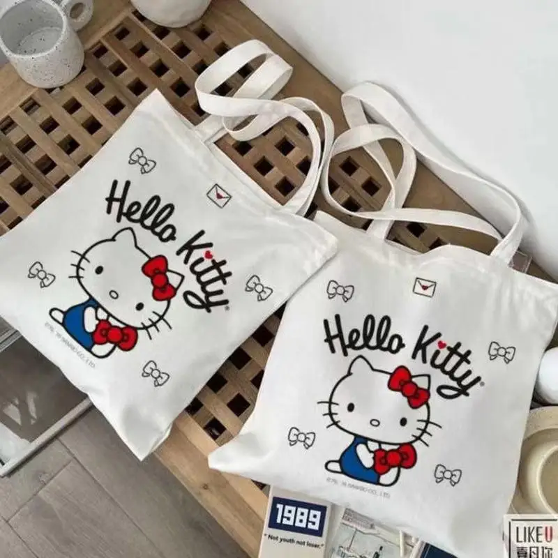 Холщовая сумка Hello Kitty Sanrio Kawaii милая студенческая с героями мультфильмов для