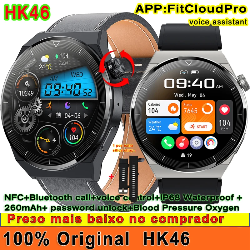 

NFC Original HK46 Smart Watch Bluetooth Call Siri Voice Assistant Wireless Charger Heart Rate Monitor Password Sport Smartwatch