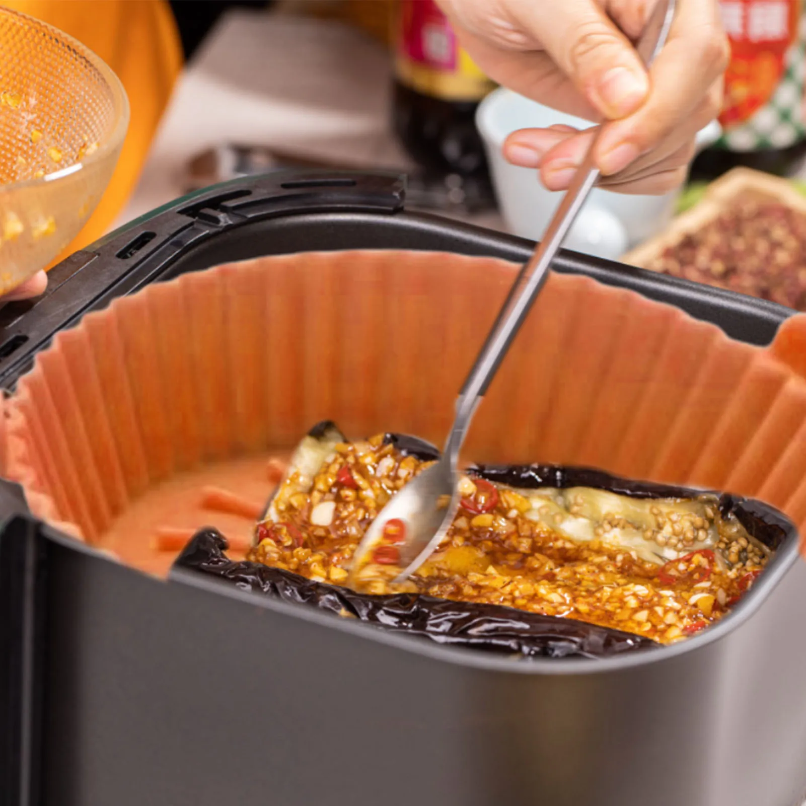 

Air Fryer Silicone Baskets Reusable Air Fryer Silicone Pot Non-Stick Silicone Plate For Oven Baking Easy Cleaning Round Air