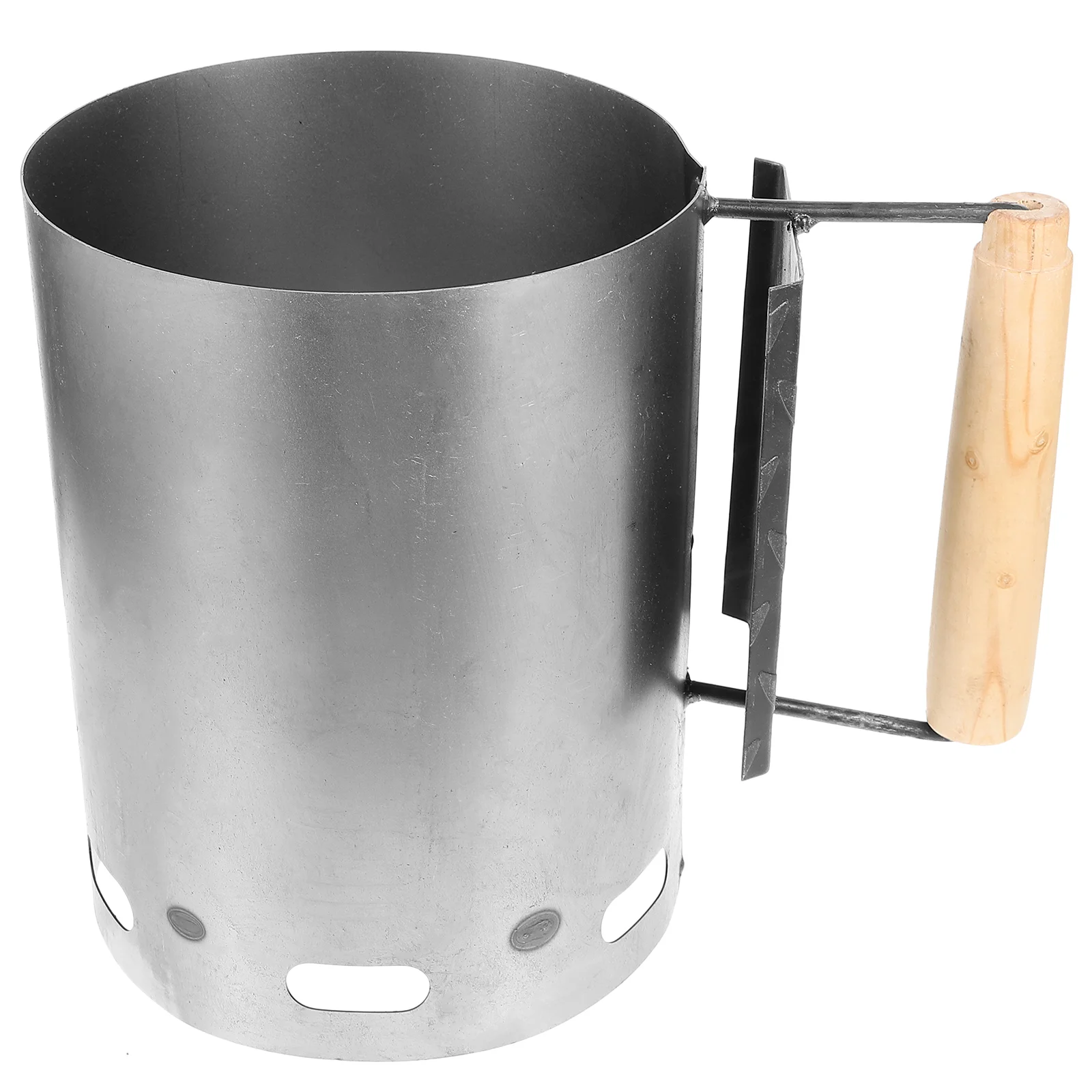 

Wooden Handle Chimney Lighter Basket Outdoor Charcoal Starter BBQ Ignition Barrel
