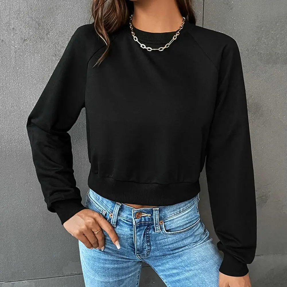 

Свитшот с открытой талией, Женская толстовка, уютный стильный женский короткий свитшот, мягкий теплый повседневный спортивный топ с круглым вырезом для зимы