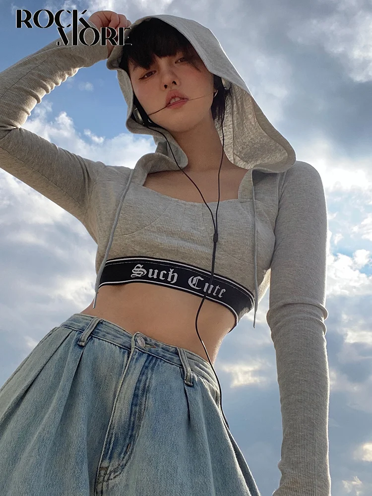 

Женский укороченный топ Rockmore y2k, уличная футболка в стиле пэчворк с длинными рукавами и отворотами, осенний кардиган с пряжкой, футболка