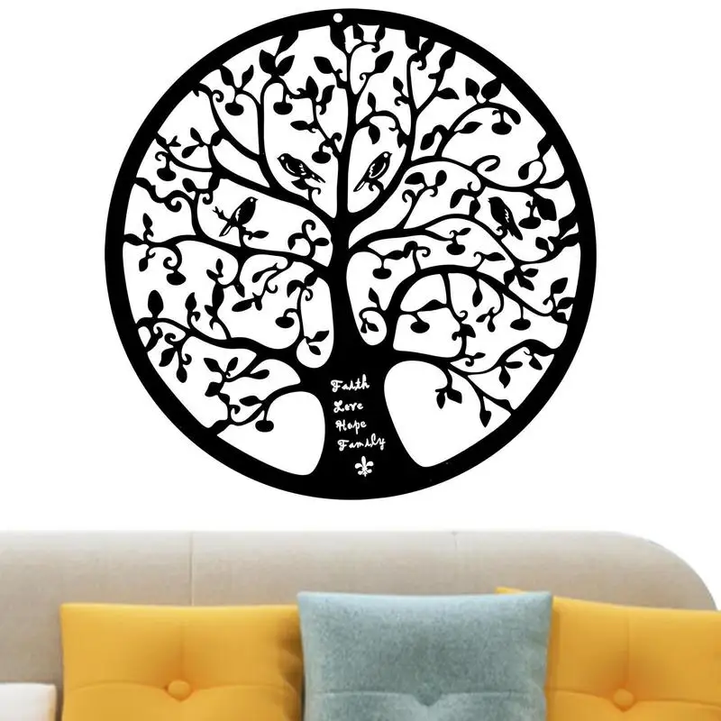 

Metal Tree Of Life Wall Hanging Ornament Artwork Iron Hollow Lily Sketch Wall Decoration For Living Room Bedroom