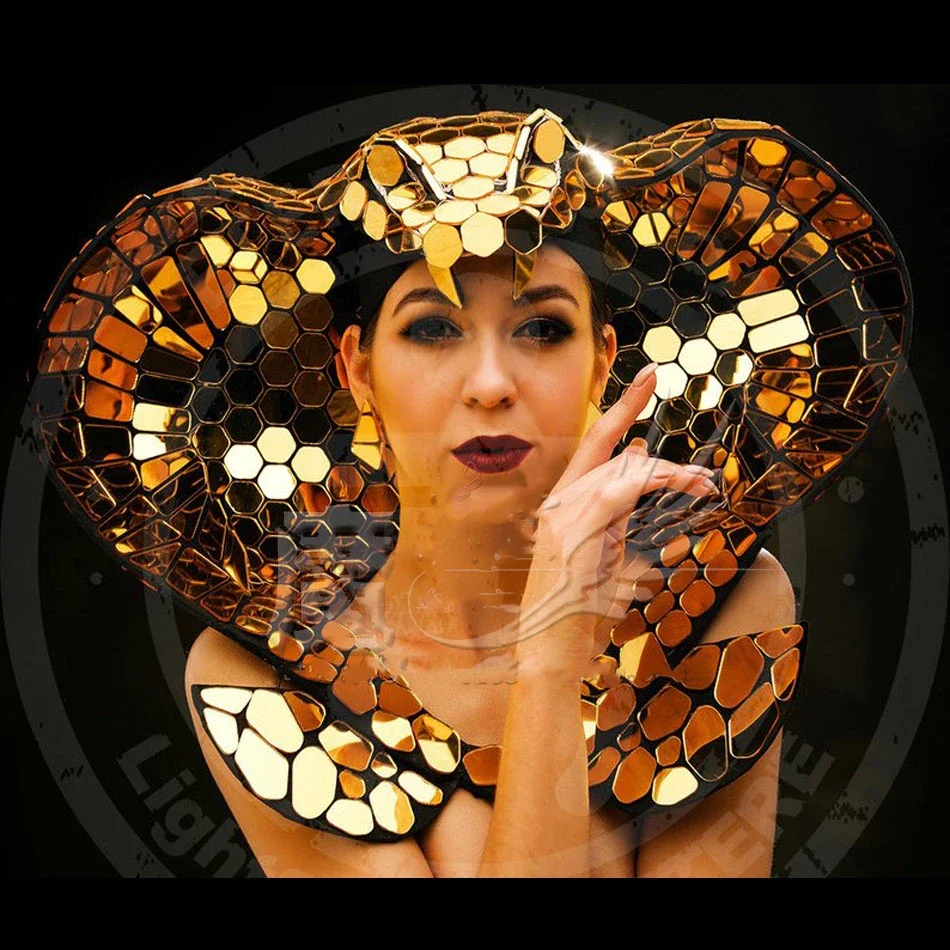 Золотой зеркальный головной убор ночной клуб бар технология gogo женский воротник