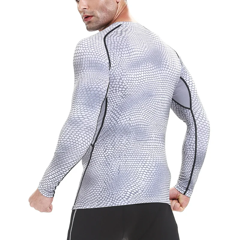 LU Snake Print Gym T-shirt Long Sleeve Crew Neck Quick Drying Shirt Fitness Men Breathable Sports Compression Shirt Training